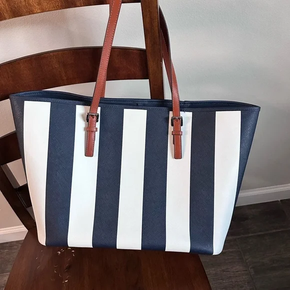 Michael Kors Striped Navy and White Tote - Picture 2 of 6